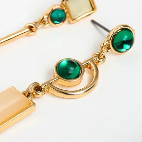 Anthropologie Gold and Green Asymmetrical Geometric Earrings - Picture 8 of 11